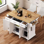 53 Kitchen Island With Drop Leaf, Kitchen Island On Wheels with Storage, Rolling Kitchen Table, Mobile Kitchen Cart