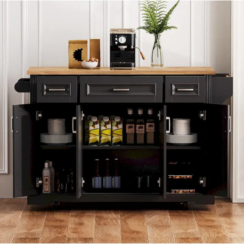 53 Kitchen Island With Drop Leaf, Kitchen Island On Wheels with Storage, Rolling Kitchen Table, Mobile Kitchen Cart