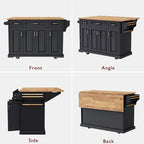 53 Kitchen Island With Drop Leaf, Kitchen Island On Wheels with Storage, Rolling Kitchen Table, Mobile Kitchen Cart