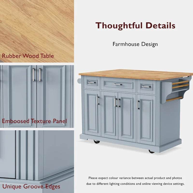 53 Kitchen Island With Drop Leaf, Kitchen Island On Wheels with Storage, Rolling Kitchen Table, Mobile Kitchen Cart