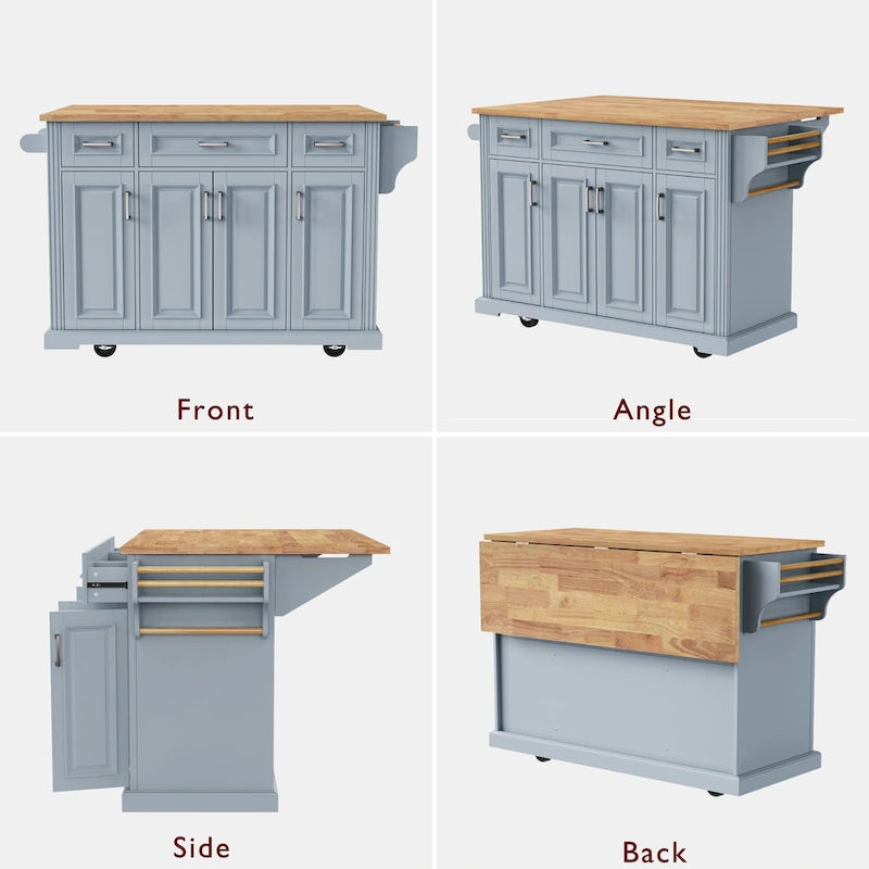 53 Kitchen Island With Drop Leaf, Kitchen Island On Wheels with Storage, Rolling Kitchen Table, Mobile Kitchen Cart