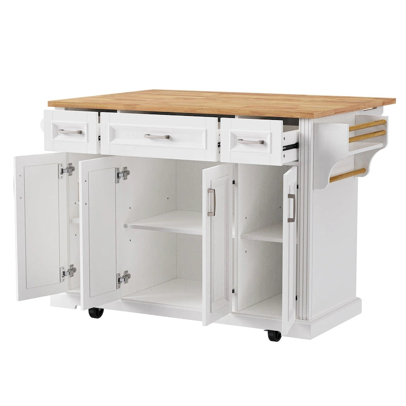 53 Kitchen Island With Drop Leaf, Kitchen Island On Wheels with Storage, Rolling Kitchen Table, Mobile Kitchen Cart