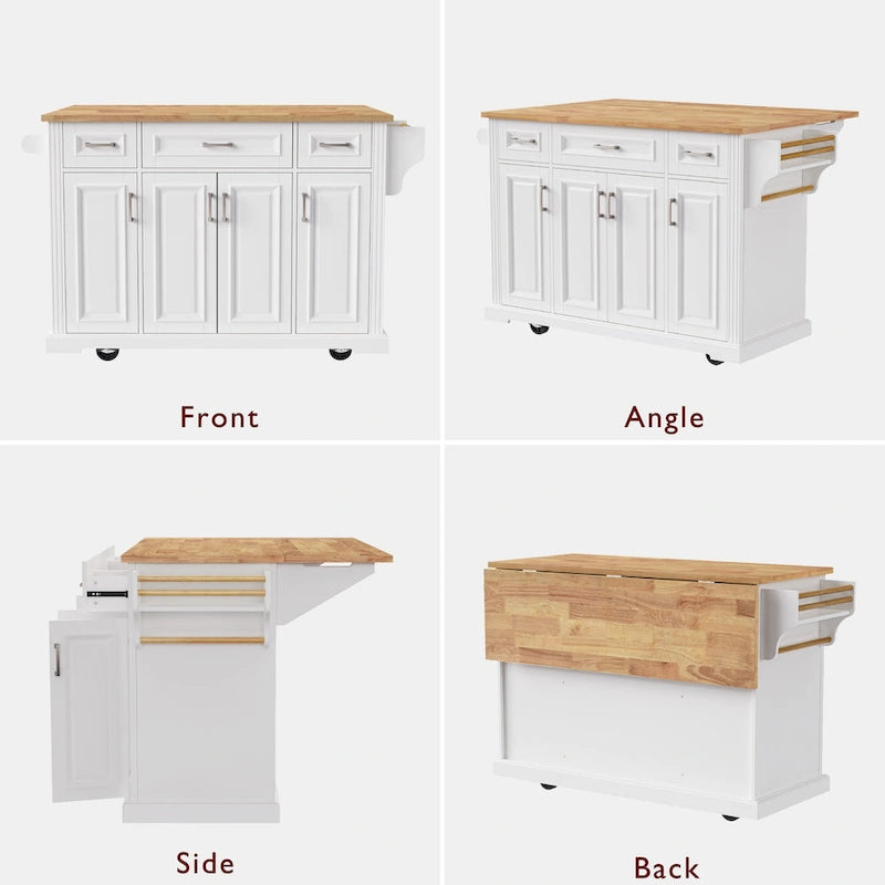 53 Kitchen Island With Drop Leaf, Kitchen Island On Wheels with Storage, Rolling Kitchen Table, Mobile Kitchen Cart
