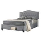 Sey California King Bed w Storage Drawer, Light Gray Burlap Upholstery