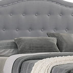 Sey California King Bed w Storage Drawer, Light Gray Burlap Upholstery