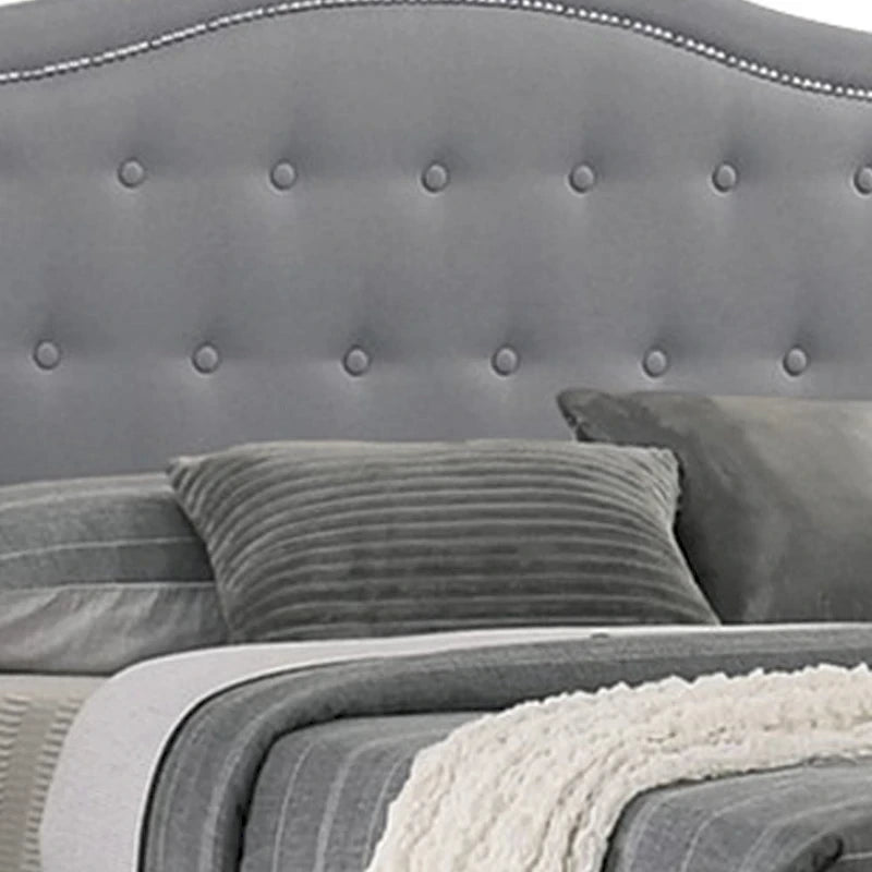 Sey California King Bed w Storage Drawer, Light Gray Burlap Upholstery