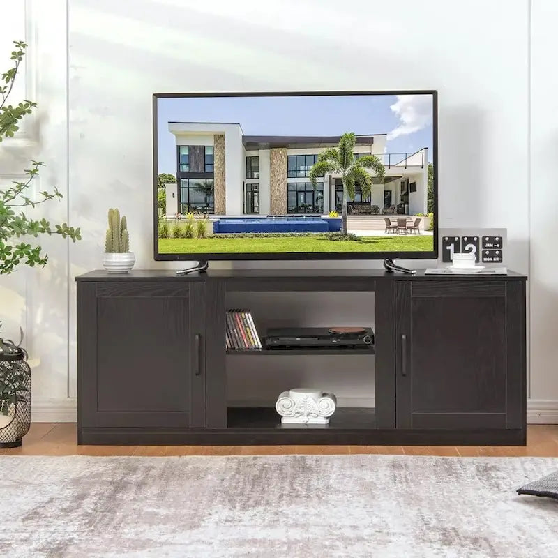 TV Stand 58 Console Center W/ 2 Cabinets for 65 TV Black - 58 inches