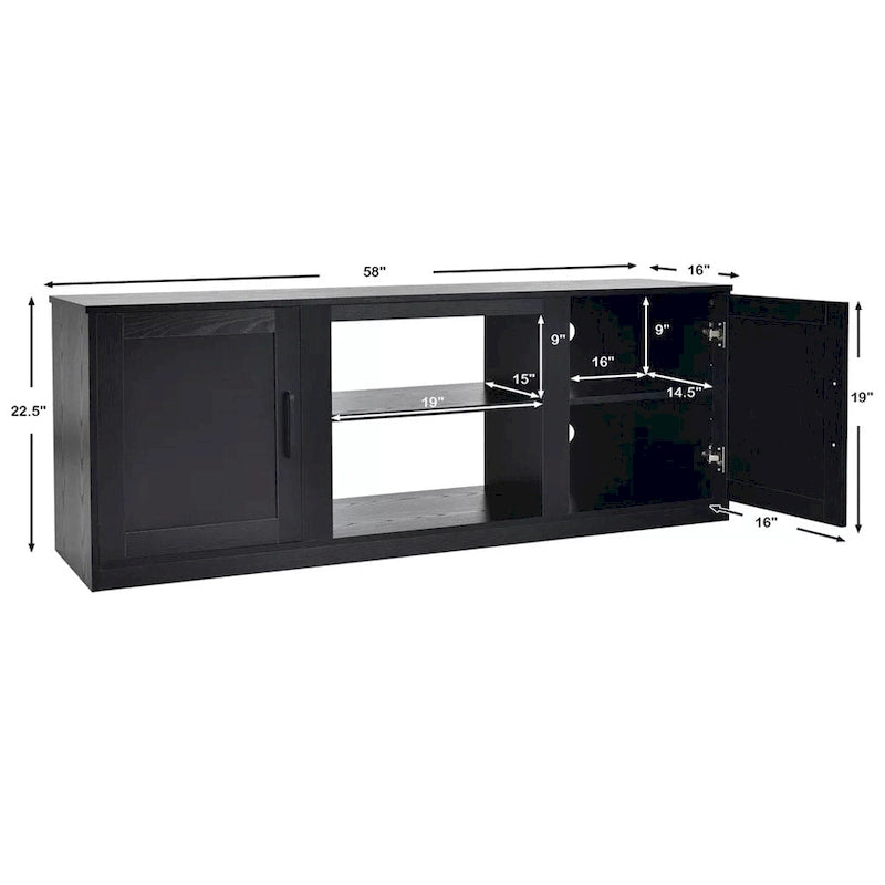 TV Stand 58 Console Center W/ 2 Cabinets for 65 TV Black - 58 inches