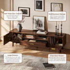 Dark Brown Solid Wood TV Stand for 75 TVsTV Console with Soft-Closing Door and Drop-Down Door Cabinet