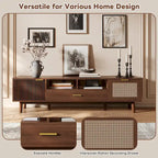 Dark Brown Solid Wood TV Stand for 75 TVsTV Console with Soft-Closing Door and Drop-Down Door Cabinet