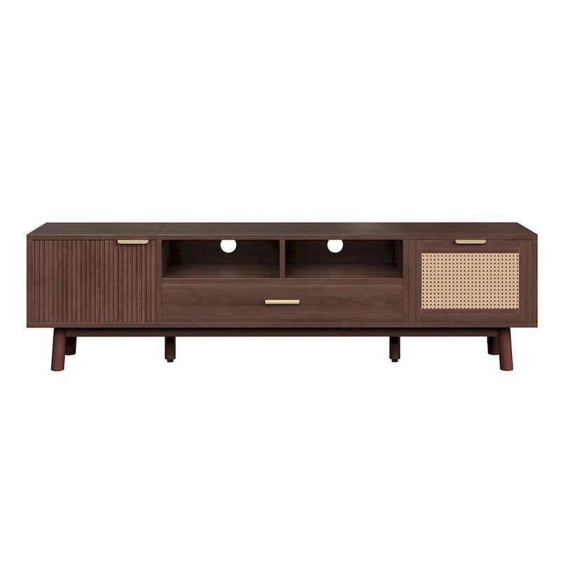 Dark Brown Solid Wood TV Stand for 75 TVsTV Console with Soft-Closing Door and Drop-Down Door Cabinet
