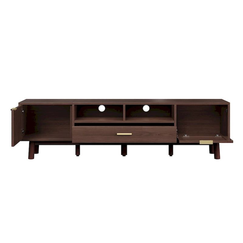 Dark Brown Solid Wood TV Stand for 75 TVsTV Console with Soft-Closing Door and Drop-Down Door Cabinet