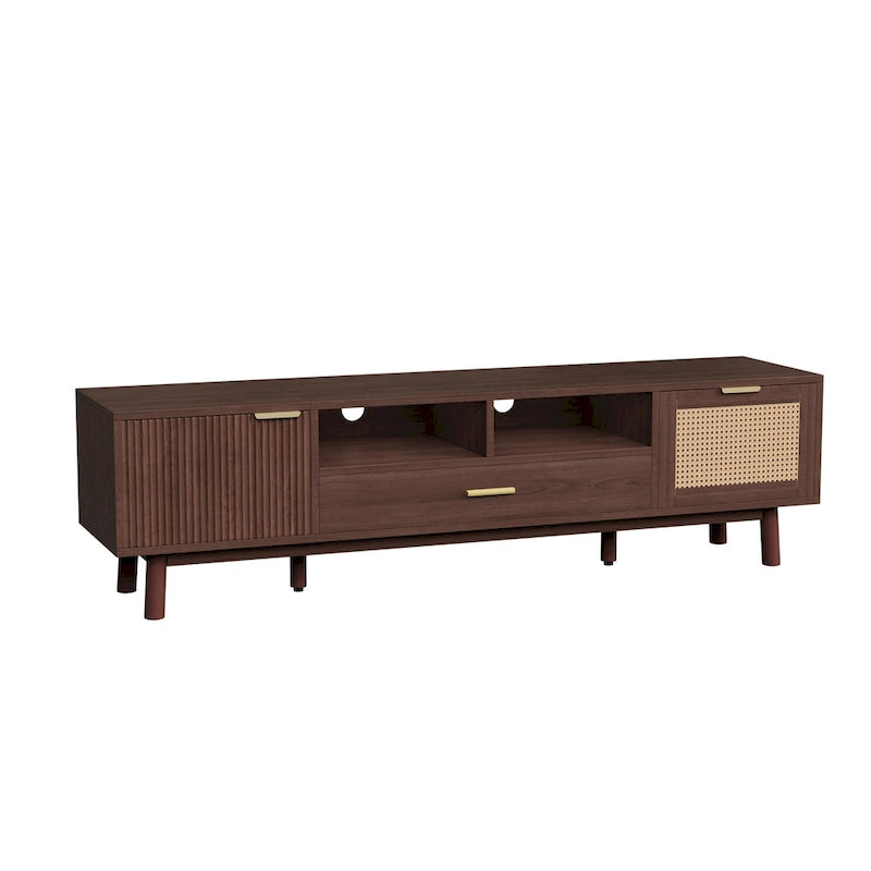 Dark Brown Solid Wood TV Stand for 75 TVsTV Console with Soft-Closing Door and Drop-Down Door Cabinet