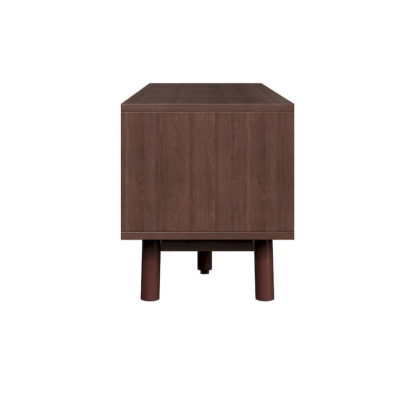 Dark Brown Solid Wood TV Stand for 75 TVsTV Console with Soft-Closing Door and Drop-Down Door Cabinet