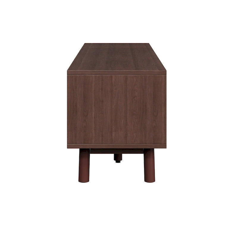 Dark Brown Solid Wood TV Stand for 75 TVsTV Console with Soft-Closing Door and Drop-Down Door Cabinet