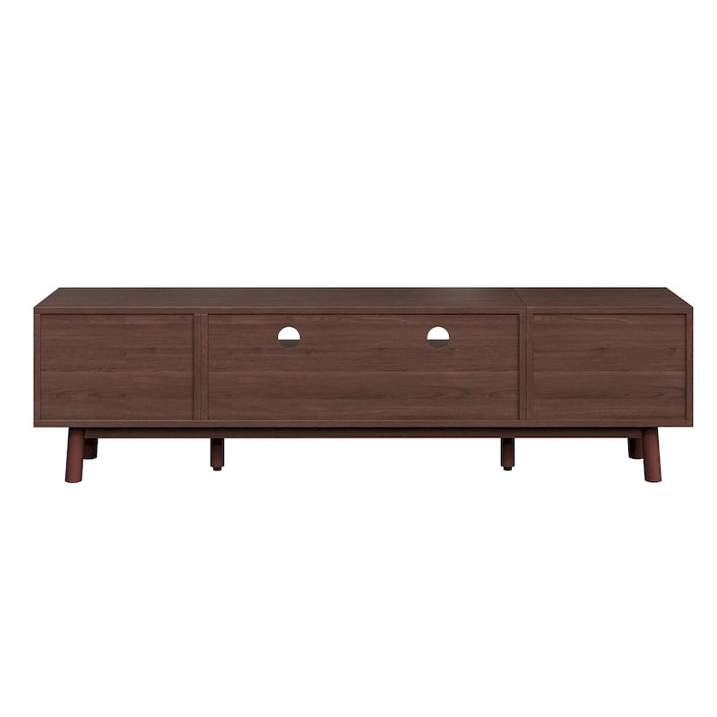 Dark Brown Solid Wood TV Stand for 75 TVsTV Console with Soft-Closing Door and Drop-Down Door Cabinet