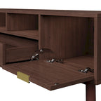 Dark Brown Solid Wood TV Stand for 75 TVsTV Console with Soft-Closing Door and Drop-Down Door Cabinet