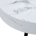 Modern Marble Pattern Round Coffee Table with Black Metal Legs and Adjustable Table Feet, for Living Room
