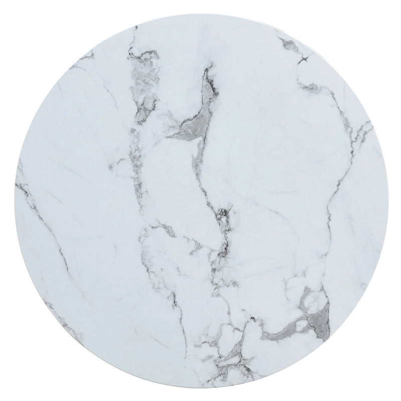 Modern Marble Pattern Round Coffee Table with Black Metal Legs and Adjustable Table Feet, for Living Room