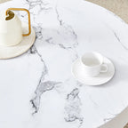 Modern Marble Pattern Round Coffee Table with Black Metal Legs and Adjustable Table Feet, for Living Room