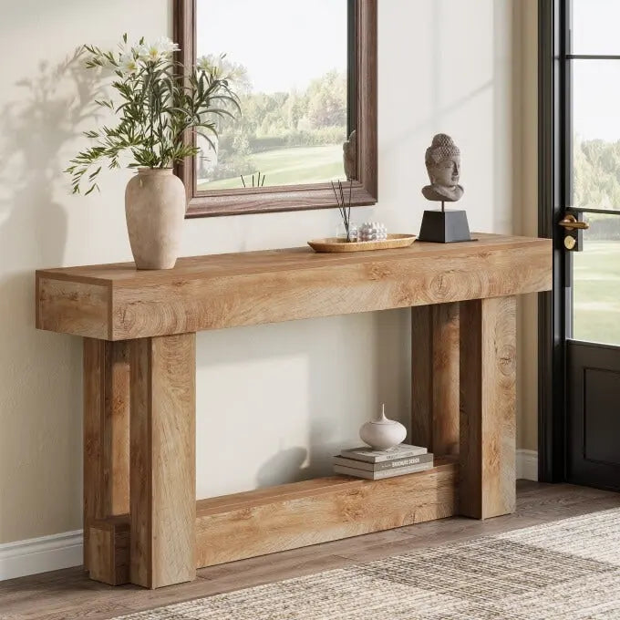 63-inch Wood Console Table, Farmhouse 2-tier Entryway Table