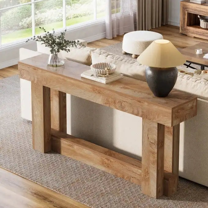 63-inch Wood Console Table, Farmhouse 2-tier Entryway Table