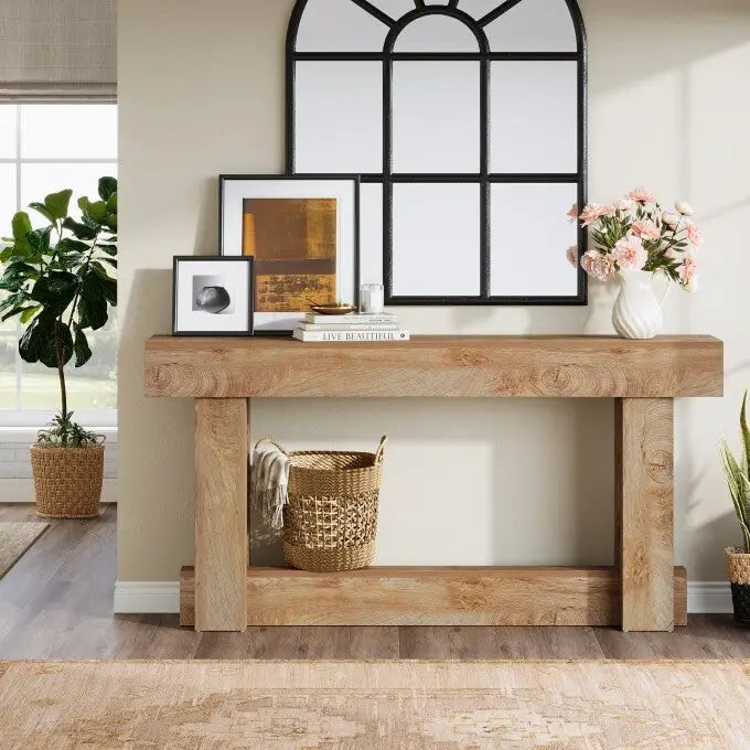 63-inch Wood Console Table, Farmhouse 2-tier Entryway Table