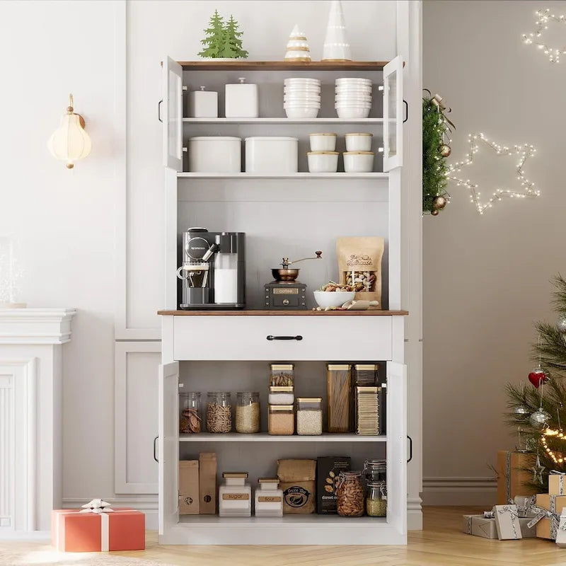 Kitchen Pantry Cabinet, 71 Tall Kitchen Hutch Storage Cabinet with Microwave Stand, Freestanding Buffet Cabinet For Home