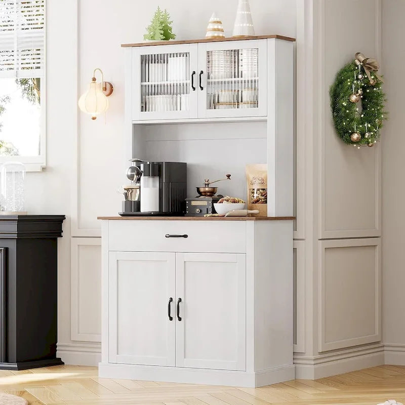 Kitchen Pantry Cabinet, 71 Tall Kitchen Hutch Storage Cabinet with Microwave Stand, Freestanding Buffet Cabinet For Home