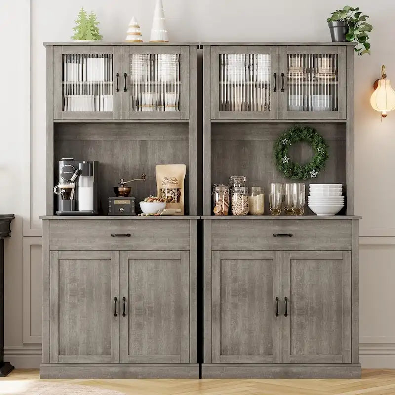 Kitchen Pantry Cabinet, 71 Tall Kitchen Hutch Storage Cabinet with Microwave Stand, Freestanding Buffet Cabinet For Home