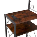 Rustic Brown Metal Queen Bed Frame, Headboard with 2 Nightstands and Bookcase