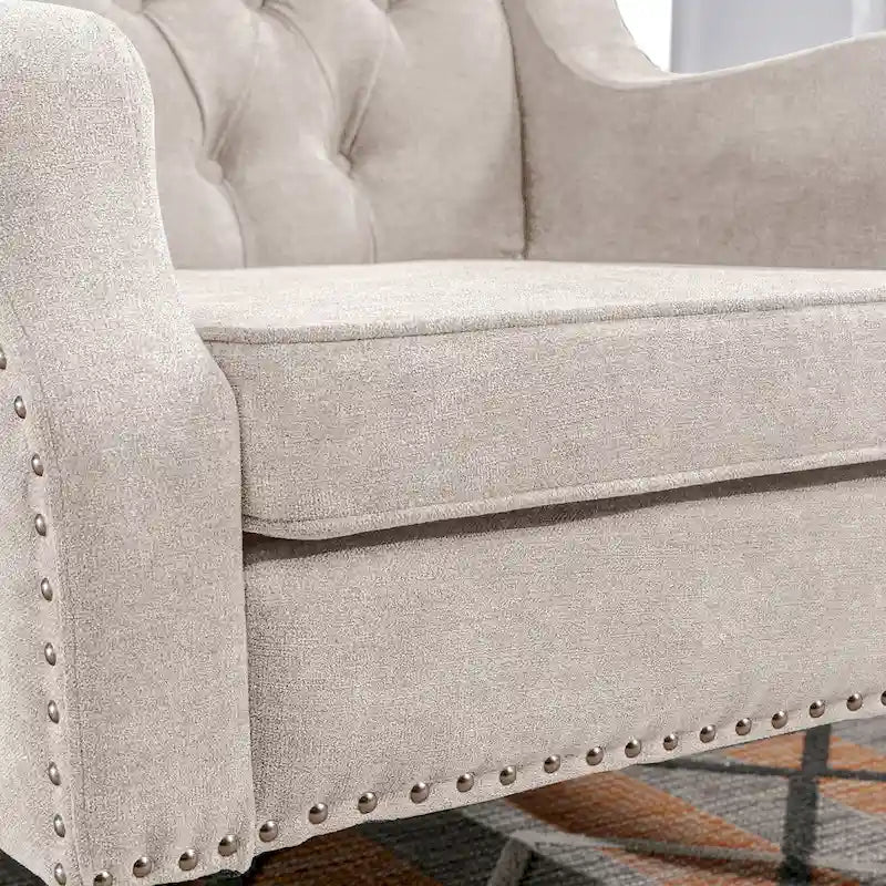 Linen Upholstered Accent Chair with Solid Wood Legs,Mid-Century Modern Single Lounge Sofa Chair for Living Room and Bedroom