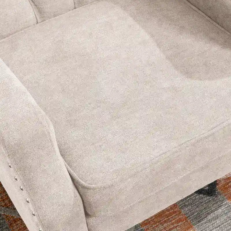 Linen Upholstered Accent Chair with Solid Wood Legs,Mid-Century Modern Single Lounge Sofa Chair for Living Room and Bedroom