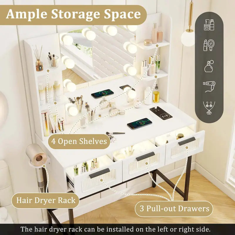 Costway Makeup Vanity Desk with Hollywood Mirror & Lights 3-Color - See Details