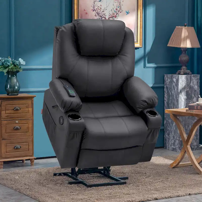 MCombo Electric Power Lift Recliner Chair Sofa with Massage and Heat, 3 Positions, USB Ports, Faux Leather 7040