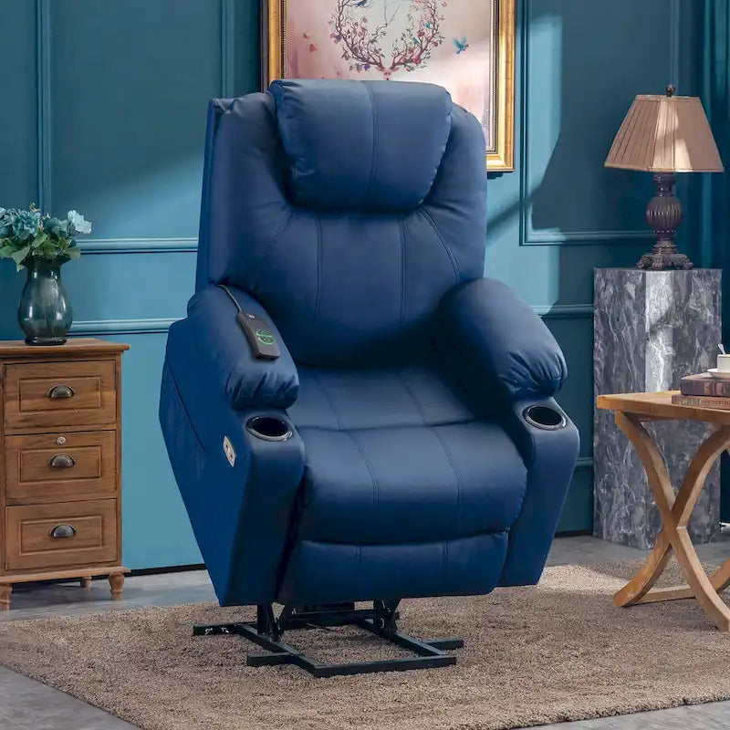 MCombo Electric Power Lift Recliner Chair Sofa with Massage and Heat, 3 Positions, USB Ports, Faux Leather 7040