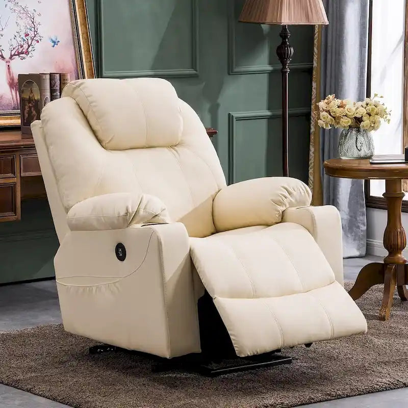 MCombo Electric Power Lift Recliner Chair Sofa with Massage and Heat, 3 Positions, USB Ports, Faux Leather 7040