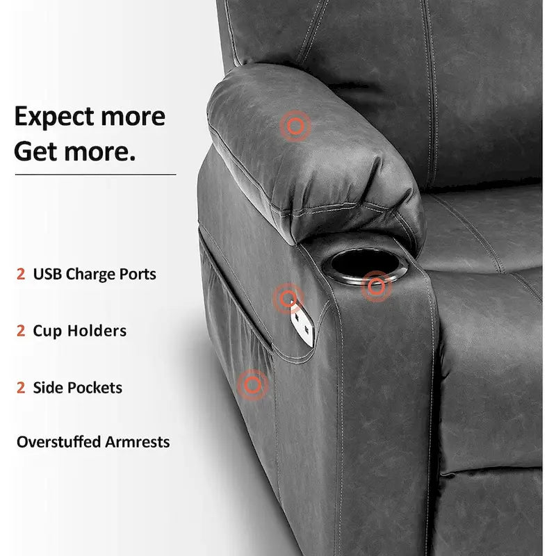 MCombo Electric Power Lift Recliner Chair Sofa with Massage and Heat, 3 Positions, USB Ports, Faux Leather 7040