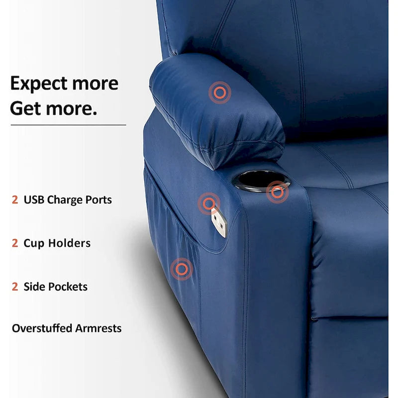 MCombo Electric Power Lift Recliner Chair Sofa with Massage and Heat, 3 Positions, USB Ports, Faux Leather 7040