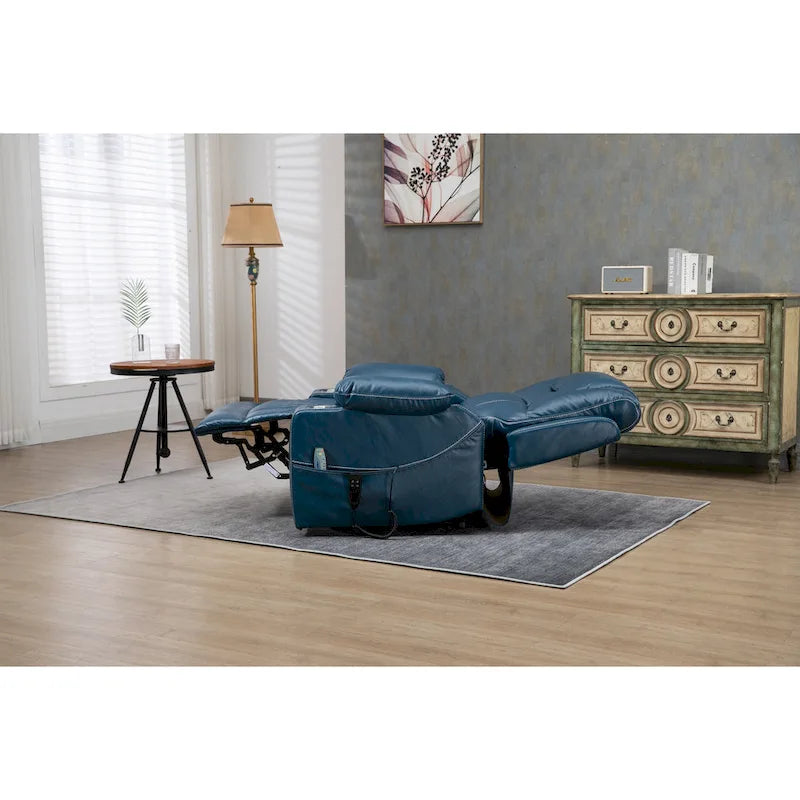 Oversized PU Leather Power Lift Recliner with Massage, Lumbar Heating, Cup Holder, 180 Flat Lay