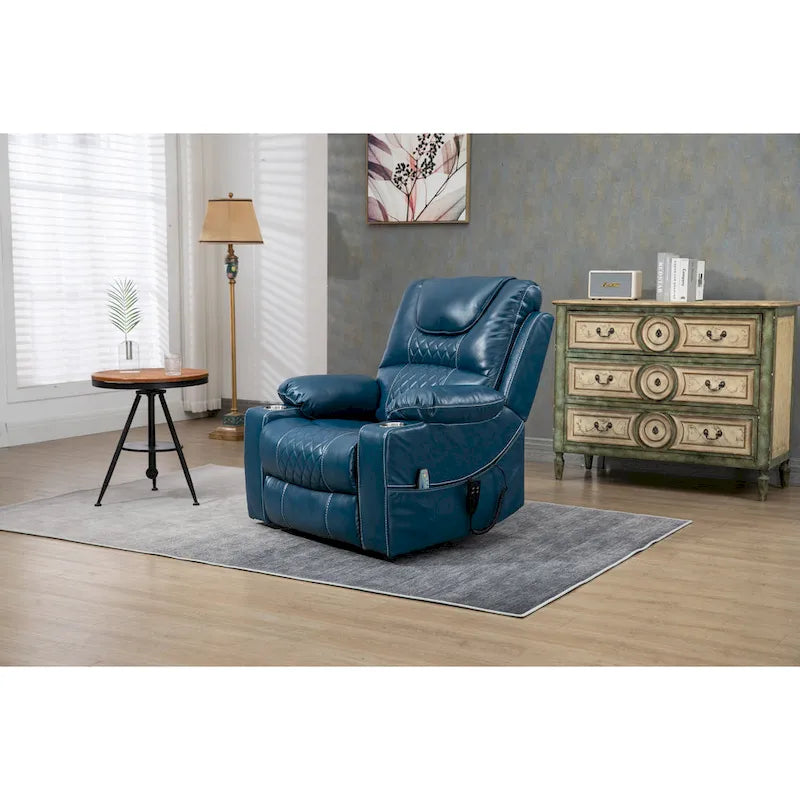 Oversized PU Leather Power Lift Recliner with Massage, Lumbar Heating, Cup Holder, 180 Flat Lay