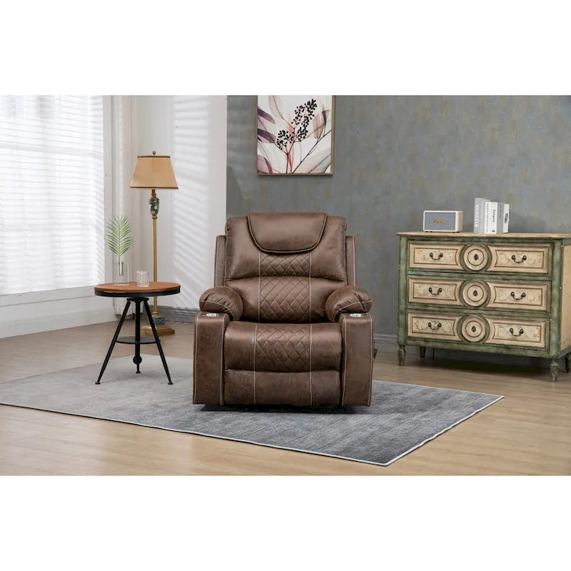 Oversized PU Leather Power Lift Recliner with Massage, Lumbar Heating, Cup Holder, 180 Flat Lay