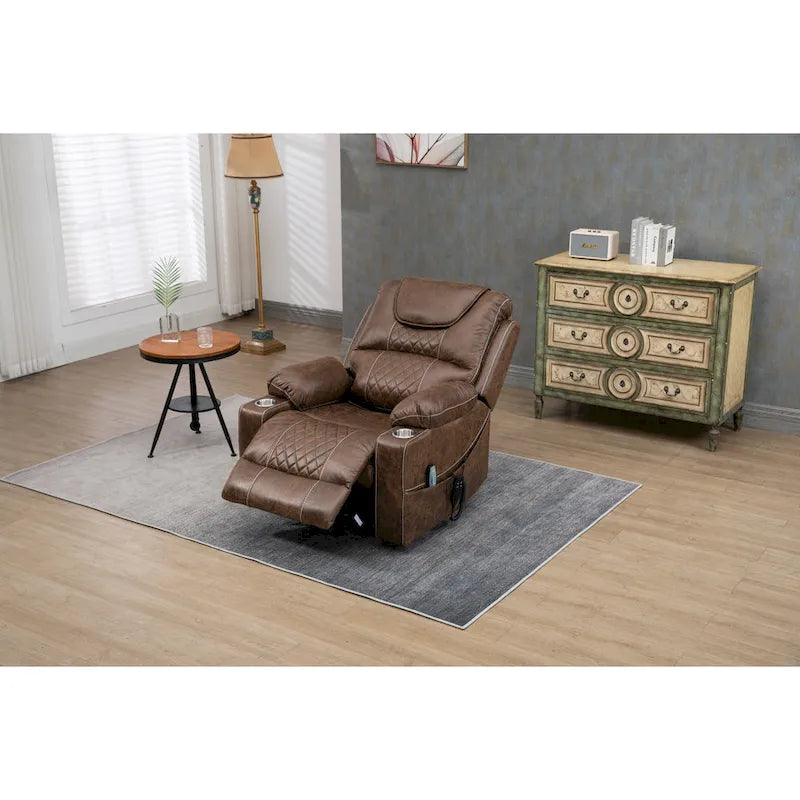 Oversized PU Leather Power Lift Recliner with Massage, Lumbar Heating, Cup Holder, 180 Flat Lay
