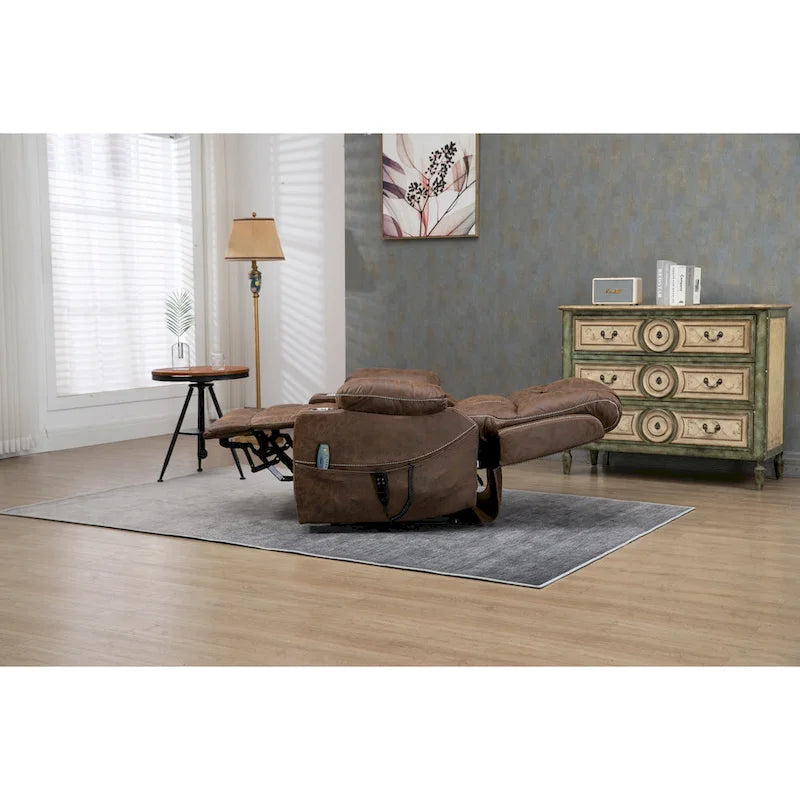 Oversized PU Leather Power Lift Recliner with Massage, Lumbar Heating, Cup Holder, 180 Flat Lay