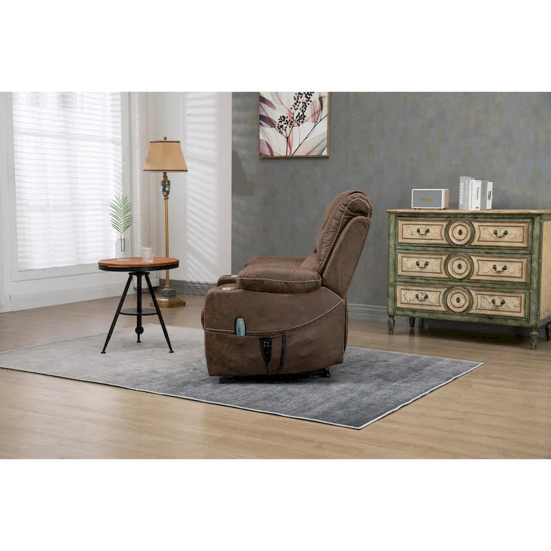 Oversized PU Leather Power Lift Recliner with Massage, Lumbar Heating, Cup Holder, 180 Flat Lay
