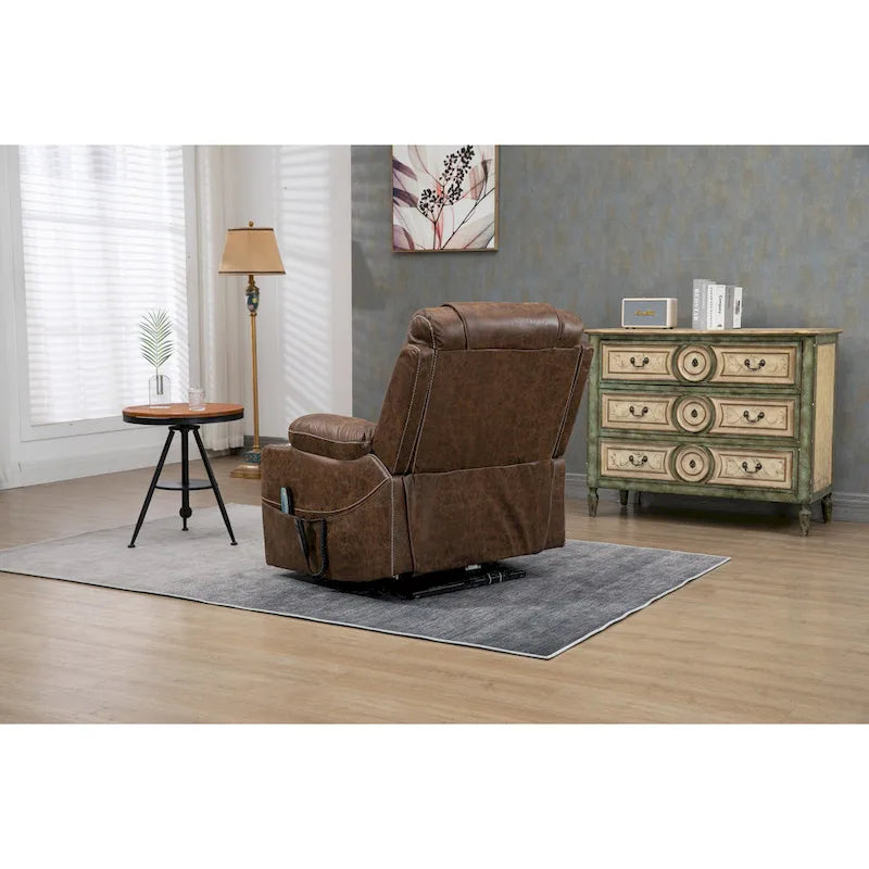 Oversized PU Leather Power Lift Recliner with Massage, Lumbar Heating, Cup Holder, 180 Flat Lay