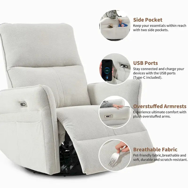 270 Swivel Rocker Power Recliner with USB Ports
