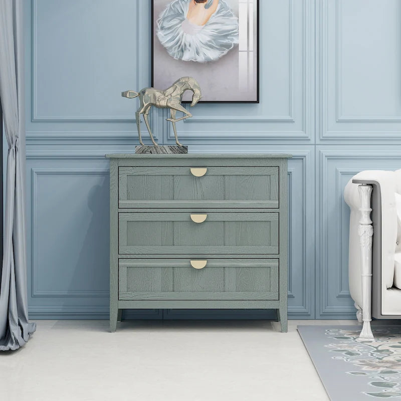 American Style 3-Drawer Vertical Chest Cabinet with Golden Handle for bedroom, living room