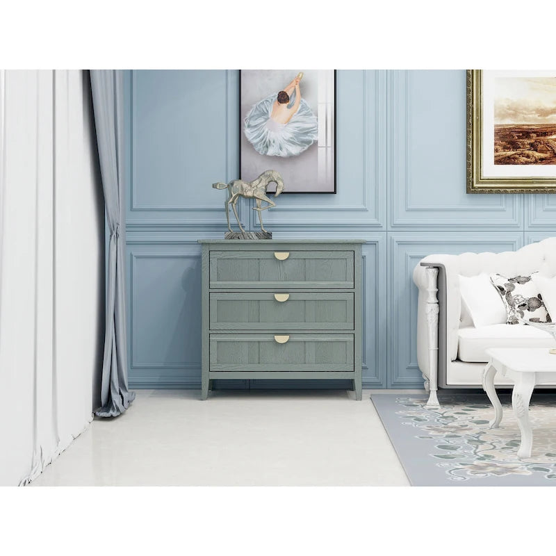 American Style 3-Drawer Vertical Chest Cabinet with Golden Handle for bedroom, living room