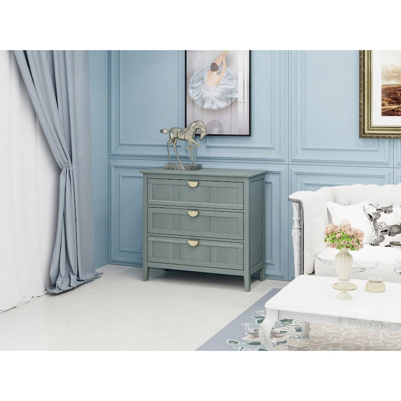 American Style 3-Drawer Vertical Chest Cabinet with Golden Handle for bedroom, living room